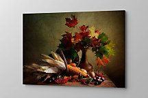 Obraz Jesenné zátišie s listami, listy jeseň kukurica gaštany